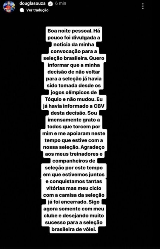 Vôlei: Bernardinho convoca Douglas para Seleção, e jogador recusa: “Ciclo encerrado“